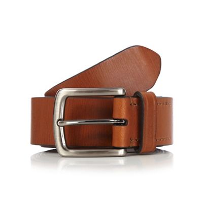 Designer tan leather contrast edge belt